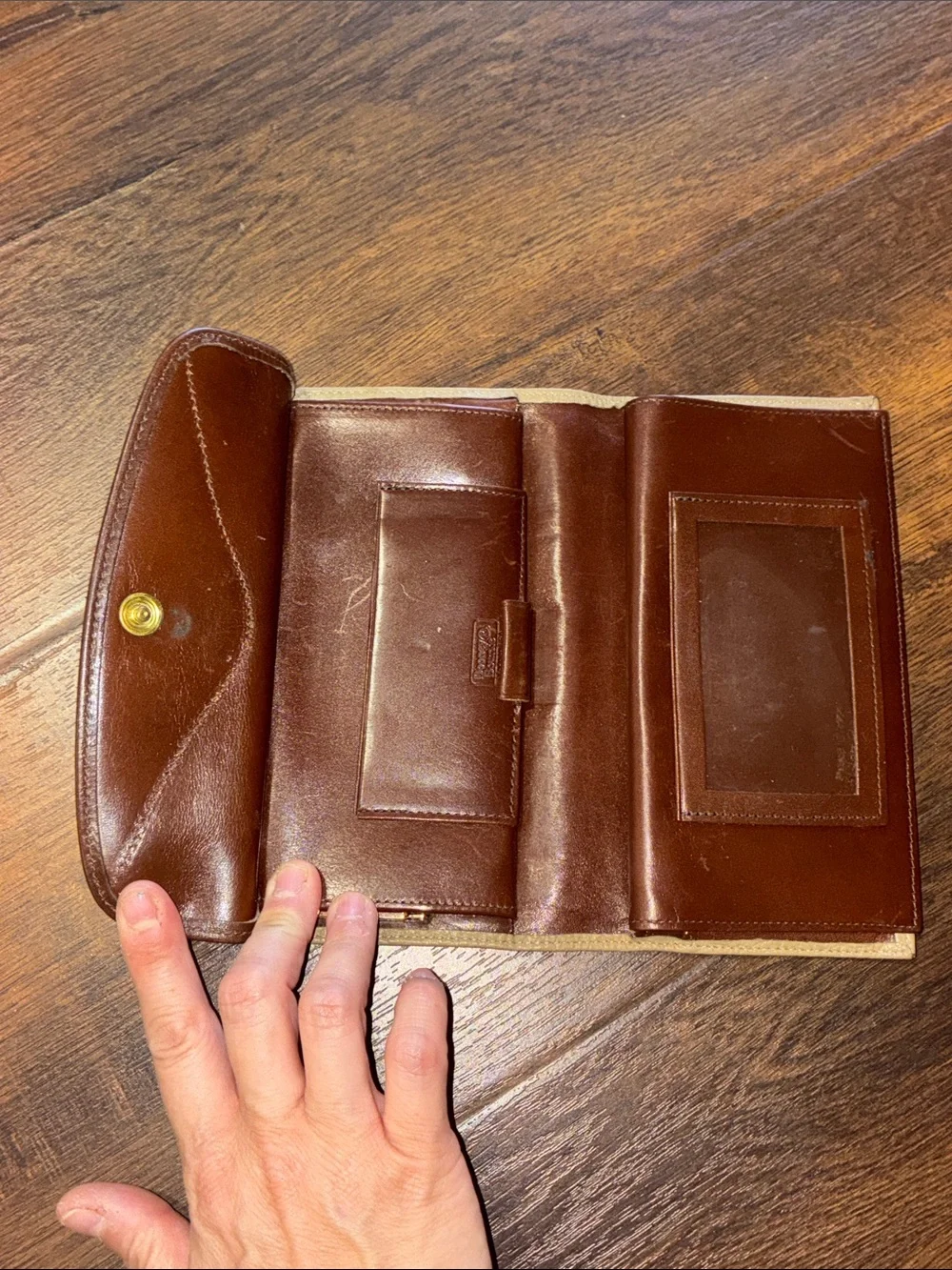 Vintage Dooney & Bourke Leather Kiss-Lock Wallet Taupe with Brown Trim